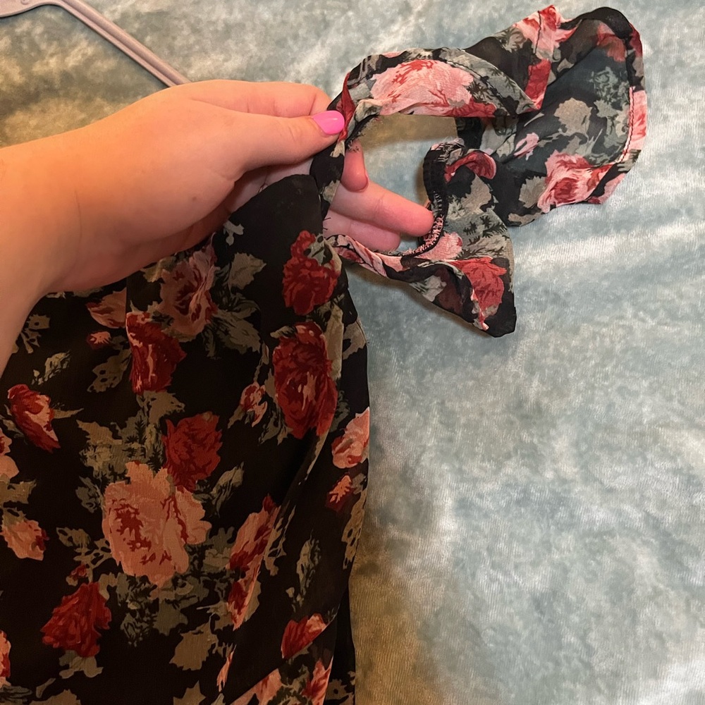 Floral maxi dress with side splits and one arm cuff